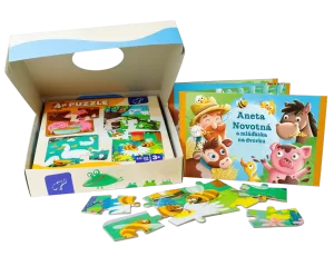 Darkové balení puzzle FARMA a leporelo MLÁĎÁTKA NA DVORKU
